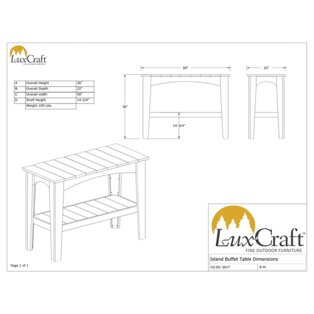 LuxCraft Outdoor Poly Island Buffet Table