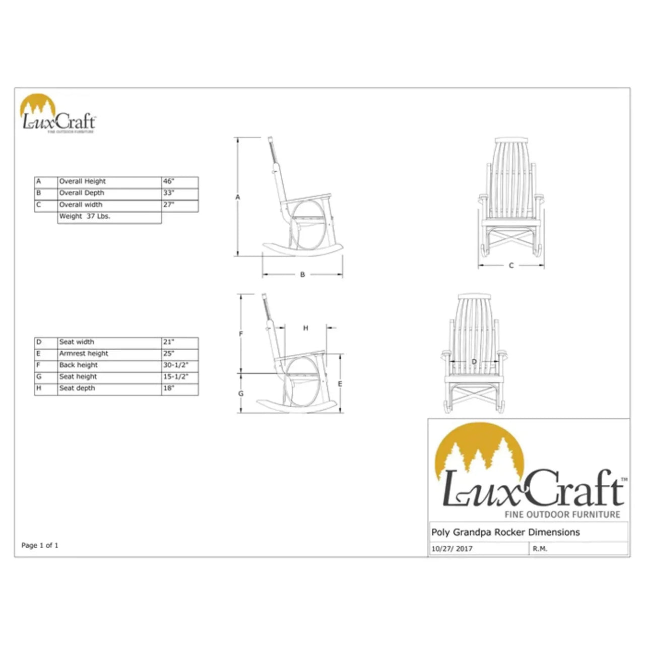 LuxCraft Poly Porch Grandpa's Rocker Rocking Chair