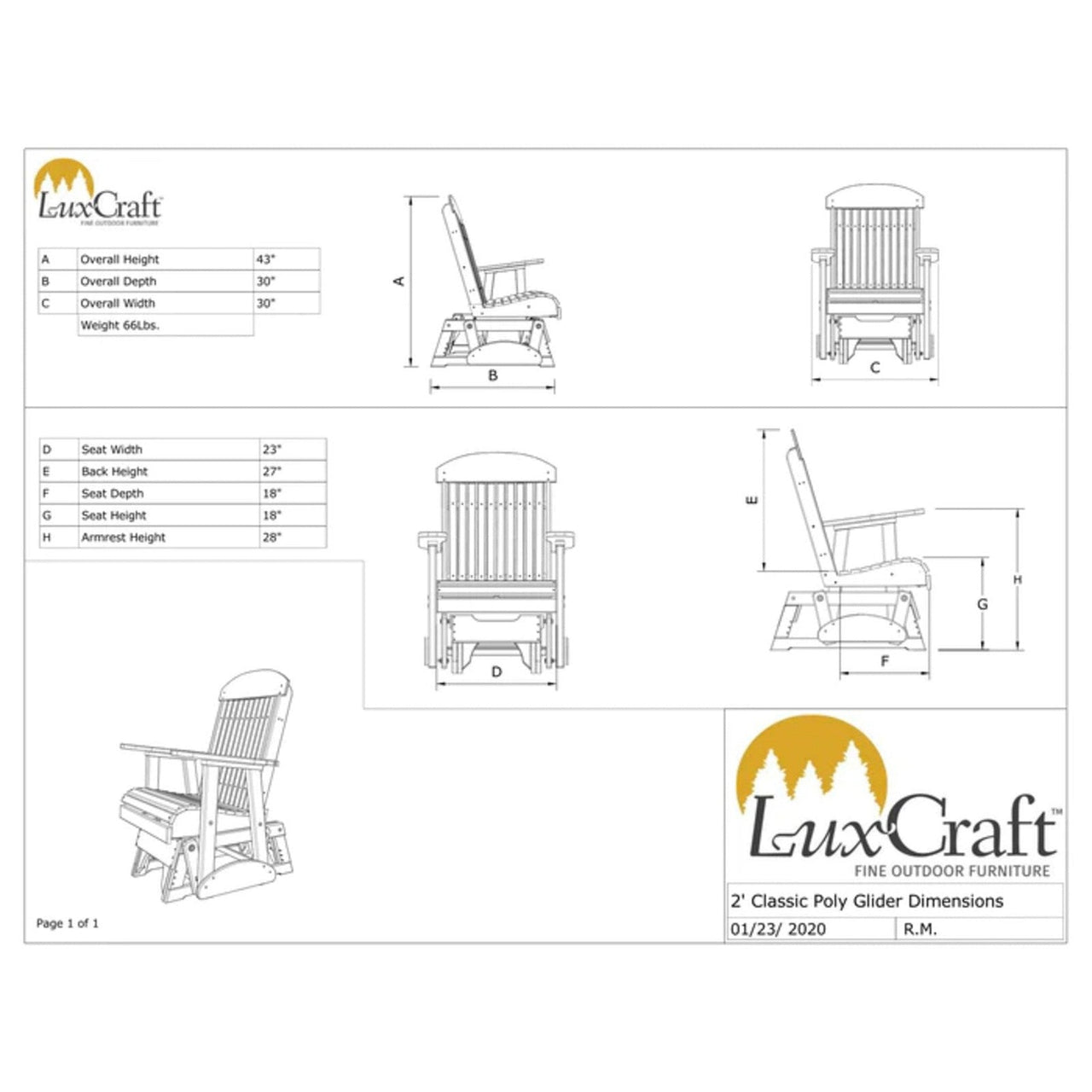 LuxCraft 2' Classic Highback Poly Glider Chair