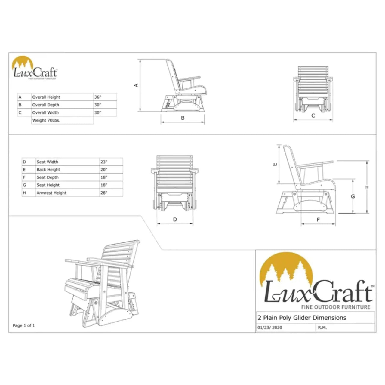 LuxCraft 2' Plain Rollback Poly Glider Chair