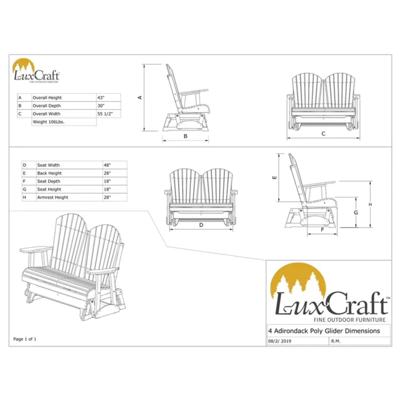 LuxCraft 4' Adirondack Glider Chair