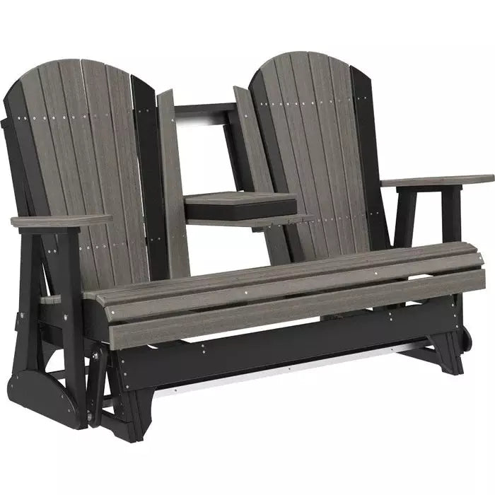 LuxCraft 5' Adirondack Poly Glider Chair With Fold Down Console