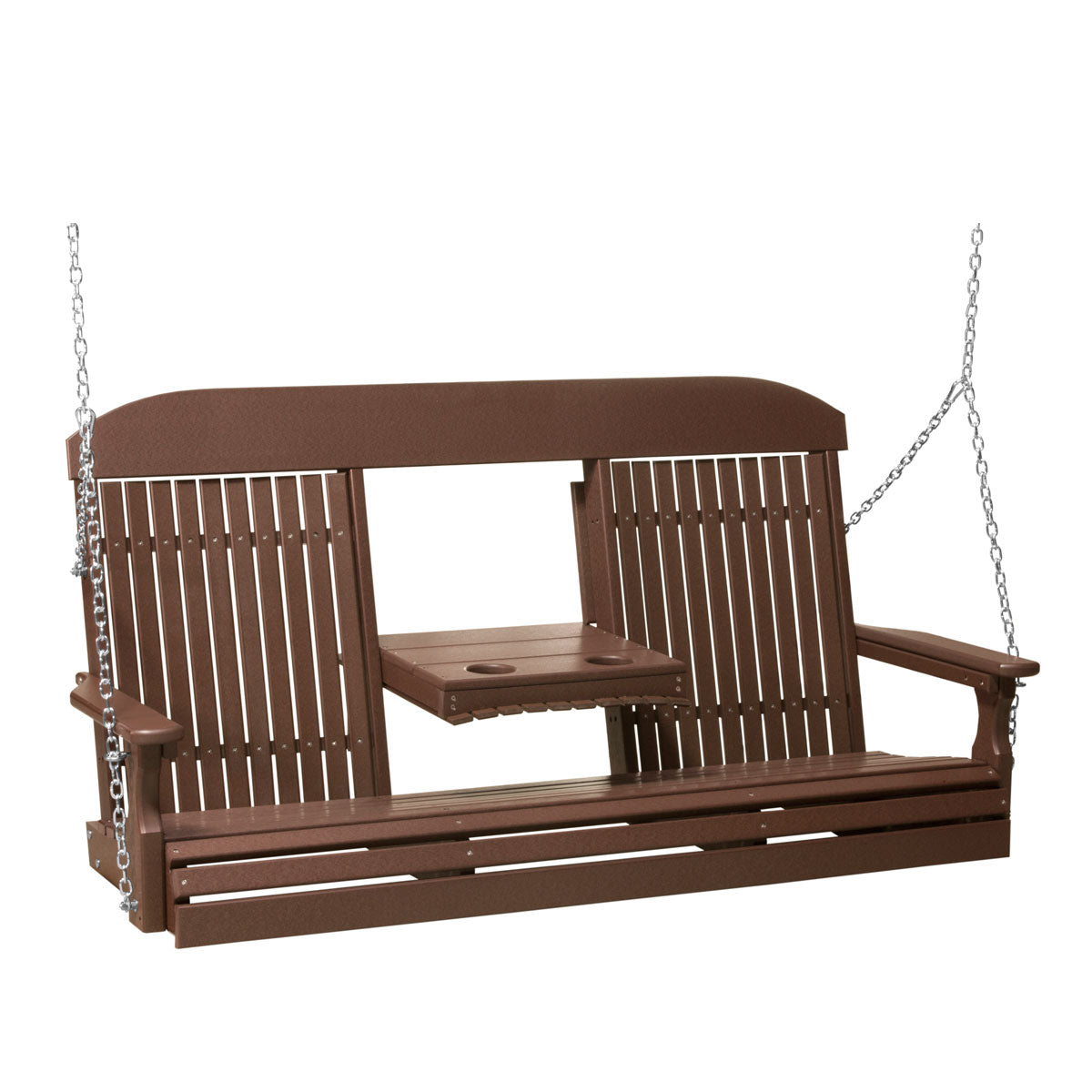 LuxCraft 5' Classic Highback Poly Porch Swing With Flip Down Center Console