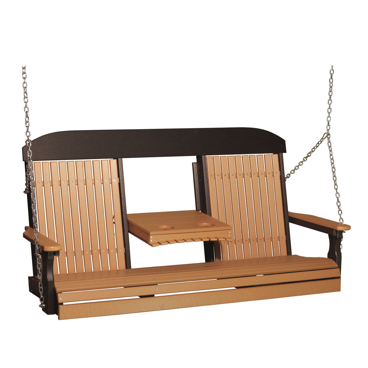 LuxCraft 5' Classic Highback Poly Porch Swing With Flip Down Center Console