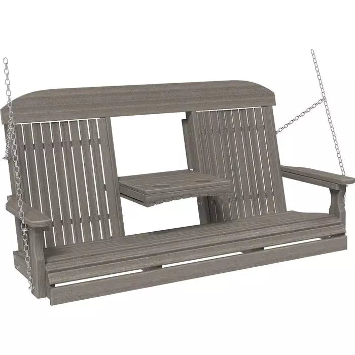 LuxCraft 5' Classic Highback Poly Porch Swing With Flip Down Center Console