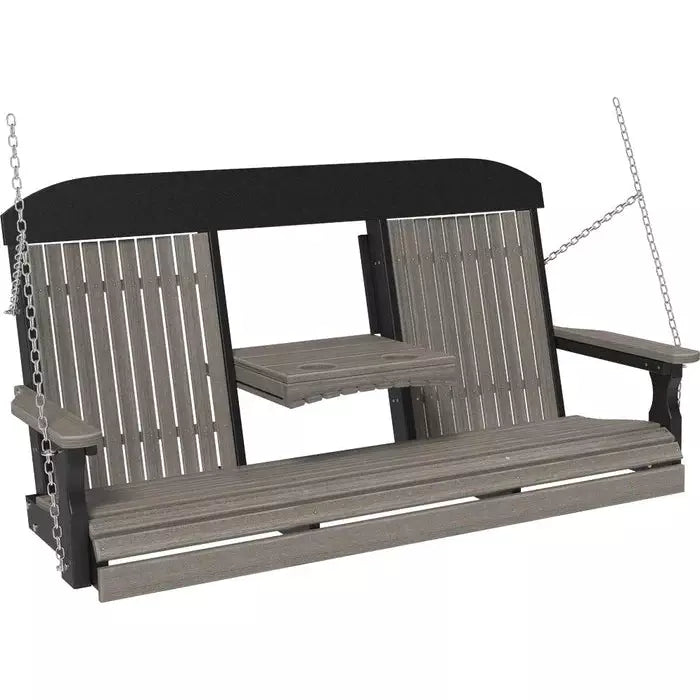 LuxCraft 5' Classic Highback Poly Porch Swing With Flip Down Center Console