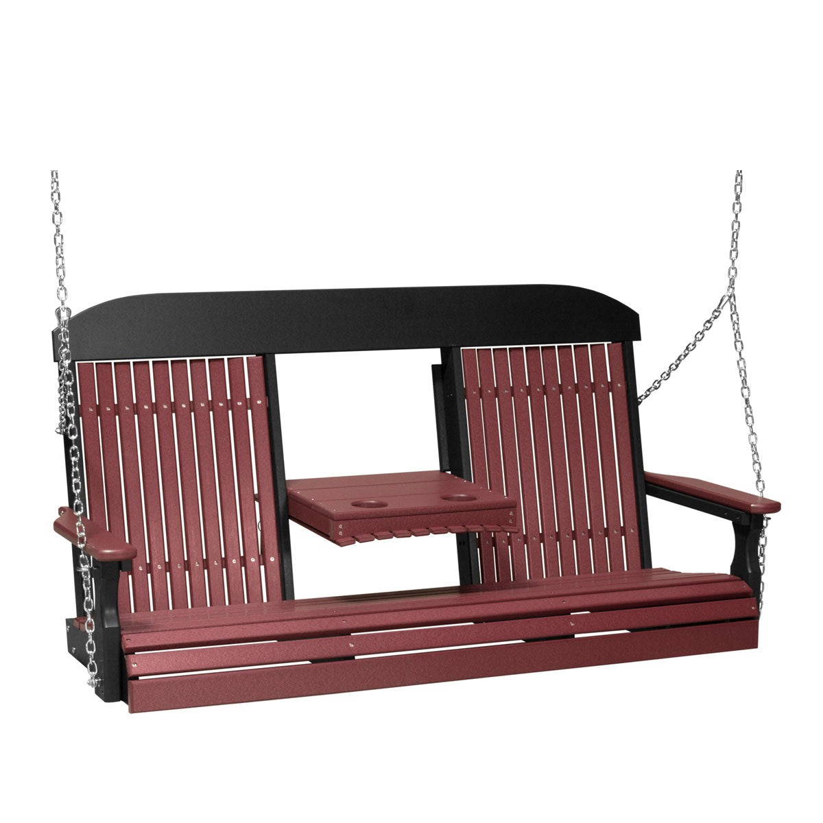 LuxCraft 5' Classic Highback Poly Porch Swing With Flip Down Center Console