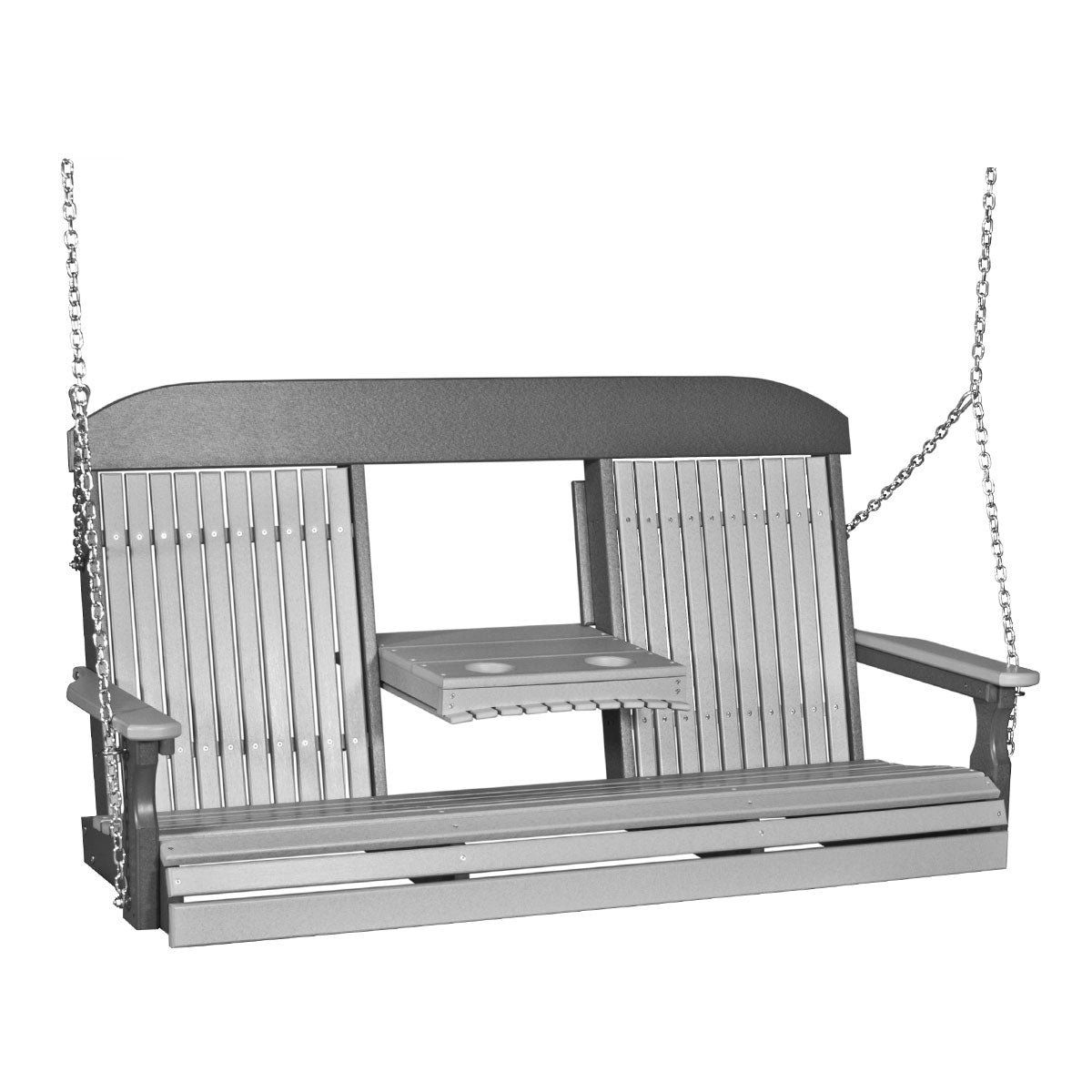 LuxCraft 5' Classic Highback Poly Porch Swing With Flip Down Center Console