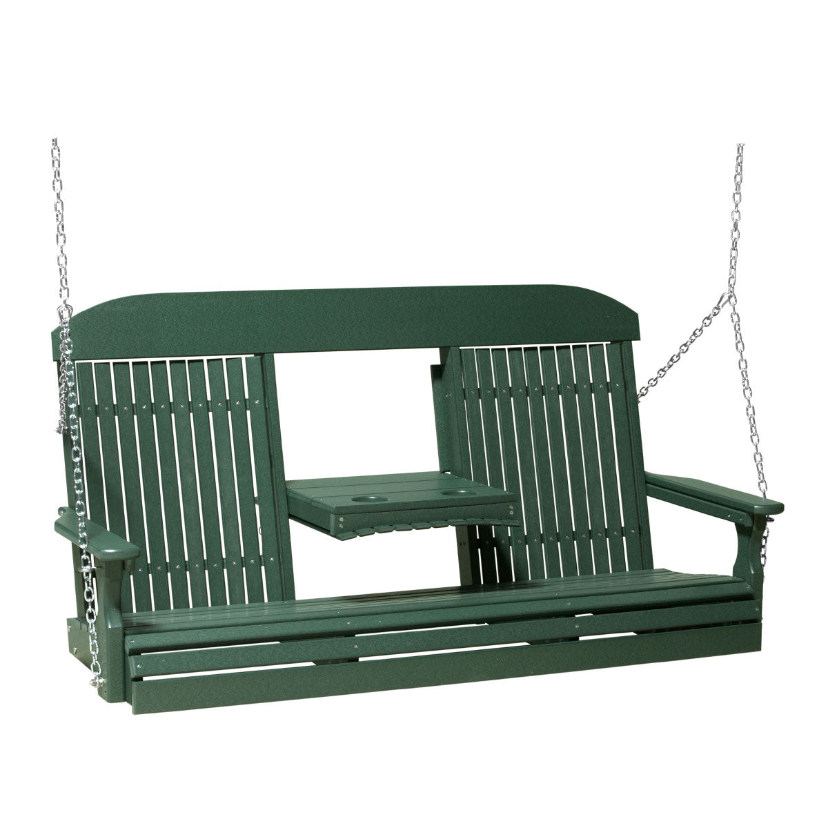 LuxCraft 5' Classic Highback Poly Porch Swing With Flip Down Center Console