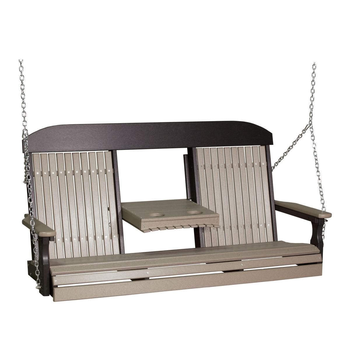 LuxCraft 5' Classic Highback Poly Porch Swing With Flip Down Center Console