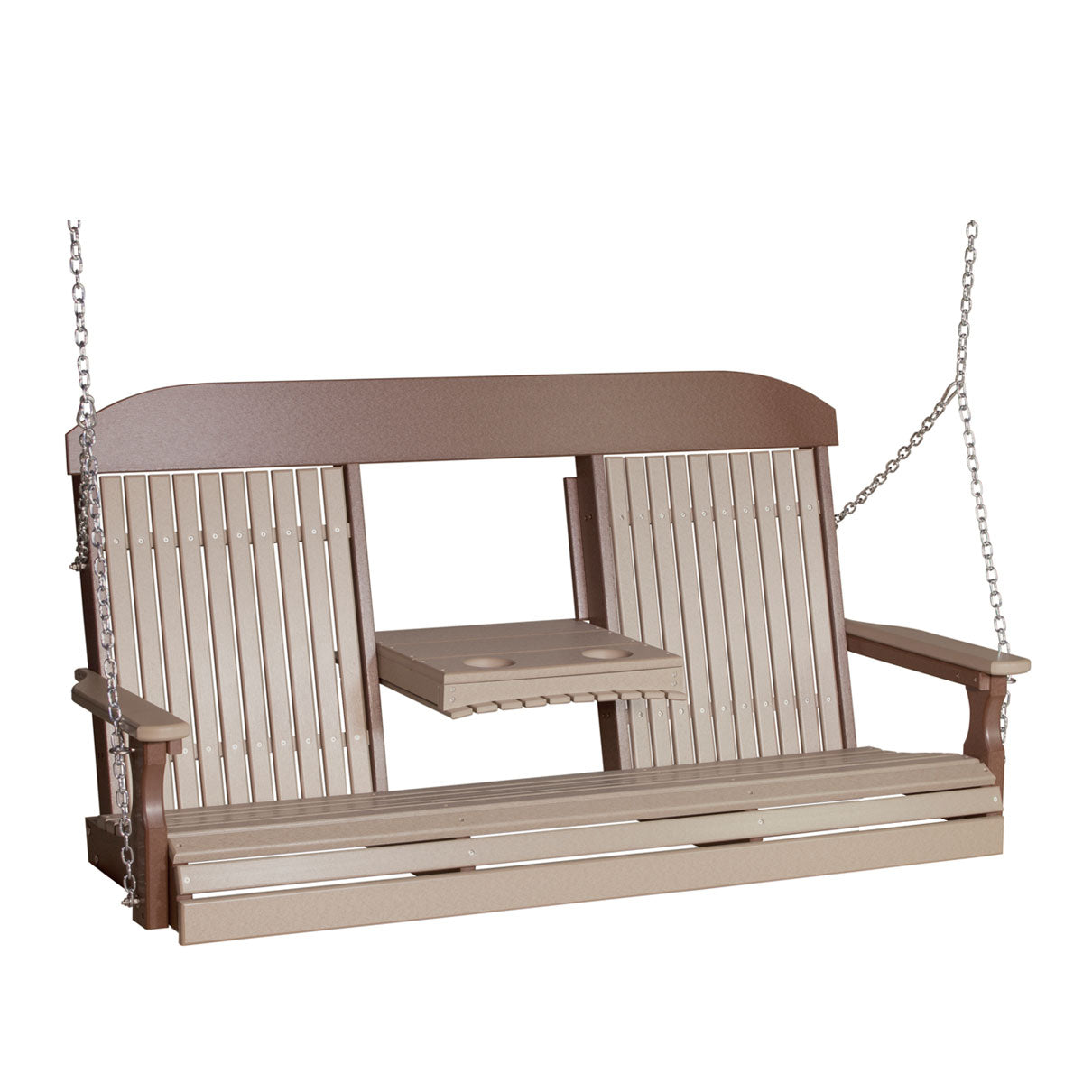 LuxCraft 5' Classic Highback Poly Porch Swing With Flip Down Center Console