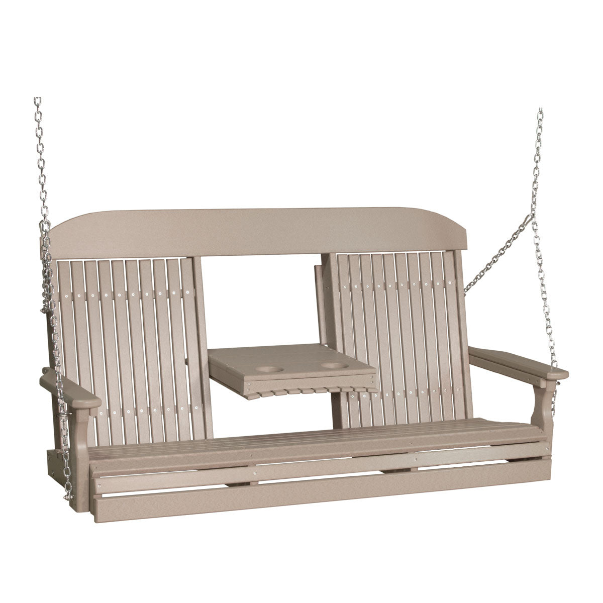 LuxCraft 5' Classic Highback Poly Porch Swing With Flip Down Center Console