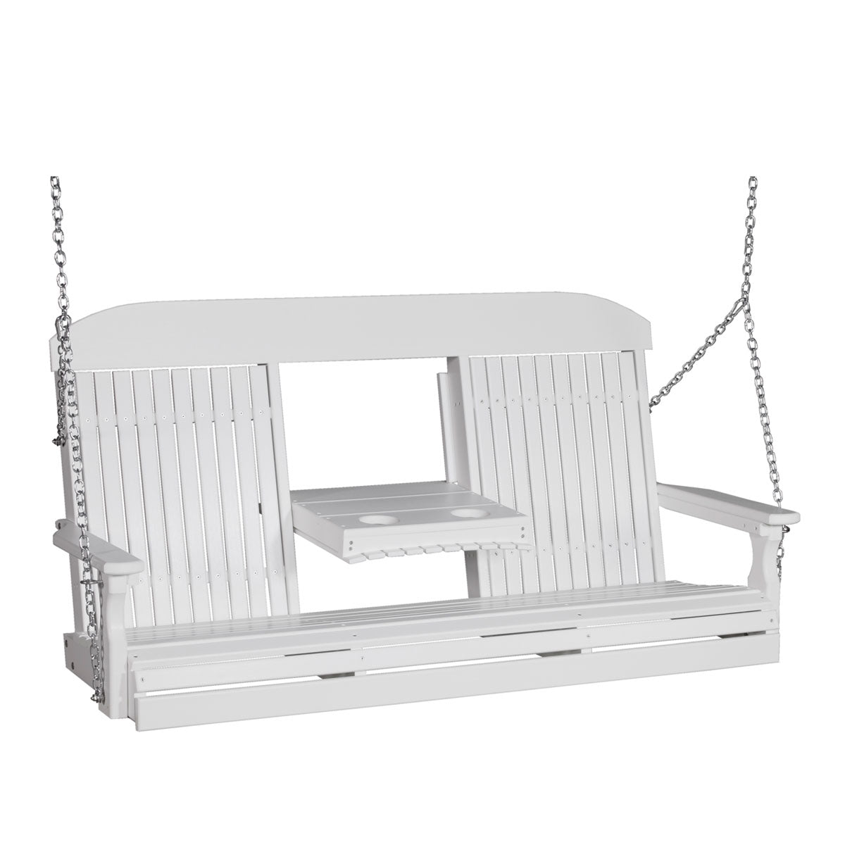 LuxCraft 5' Classic Highback Poly Porch Swing With Flip Down Center Console