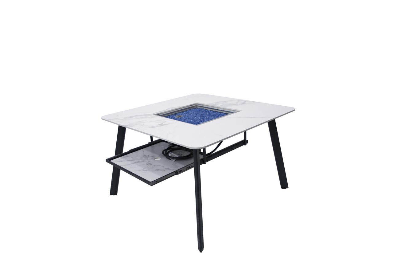 Elementi Plus Helsinki Marble Porcelain Fire Pit Dining Table