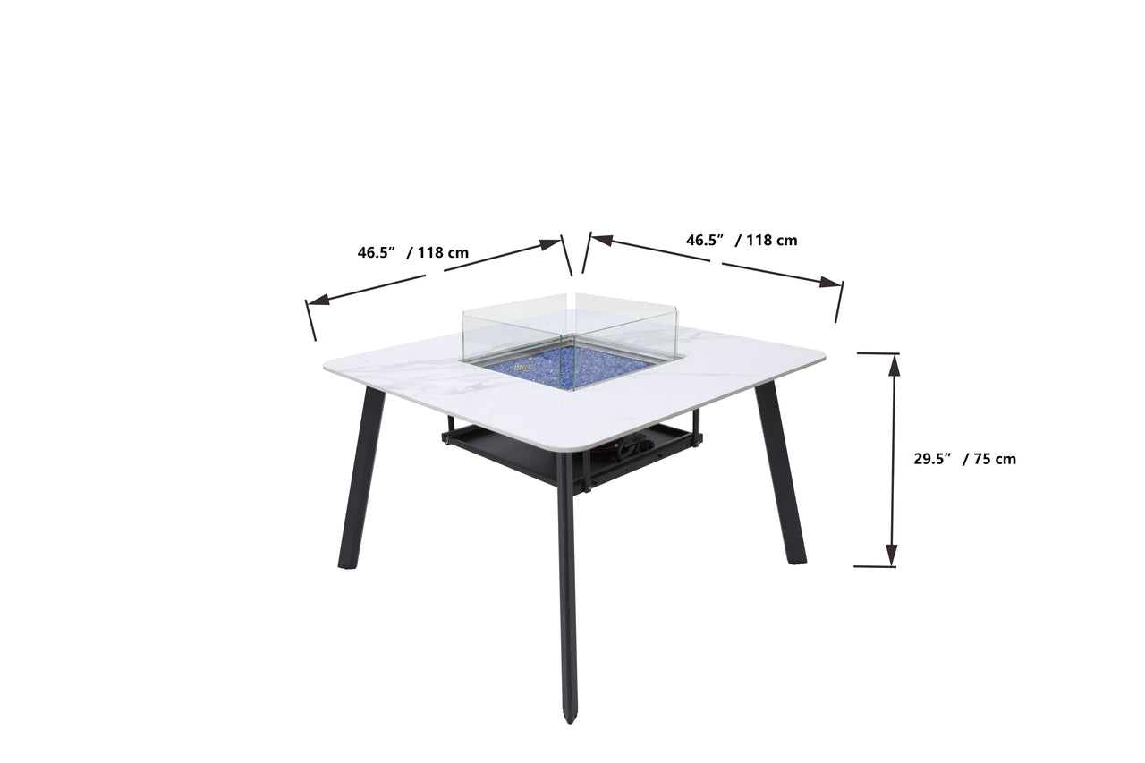 Elementi Plus Helsinki Marble Porcelain Fire Pit Dining Table