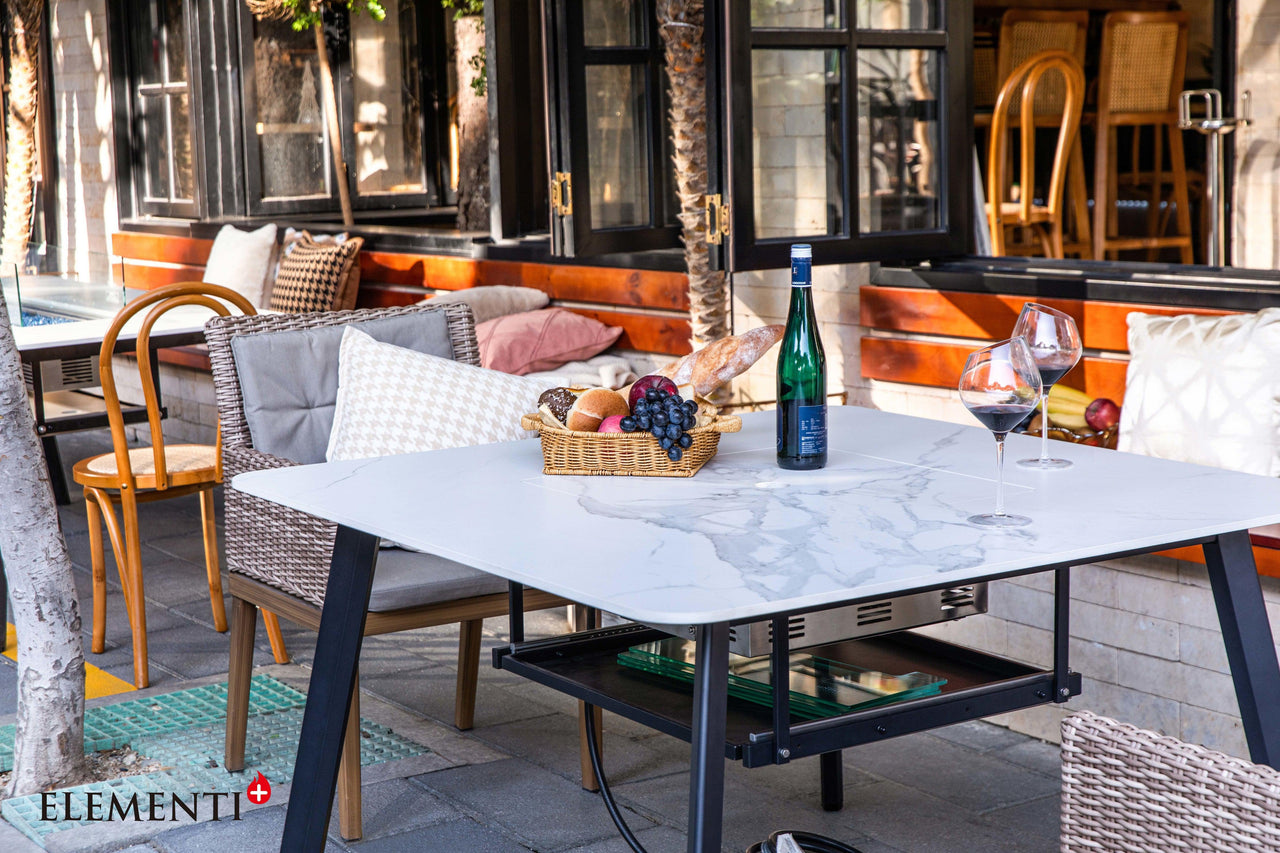 Elementi Plus Helsinki Marble Porcelain Fire Pit Dining Table