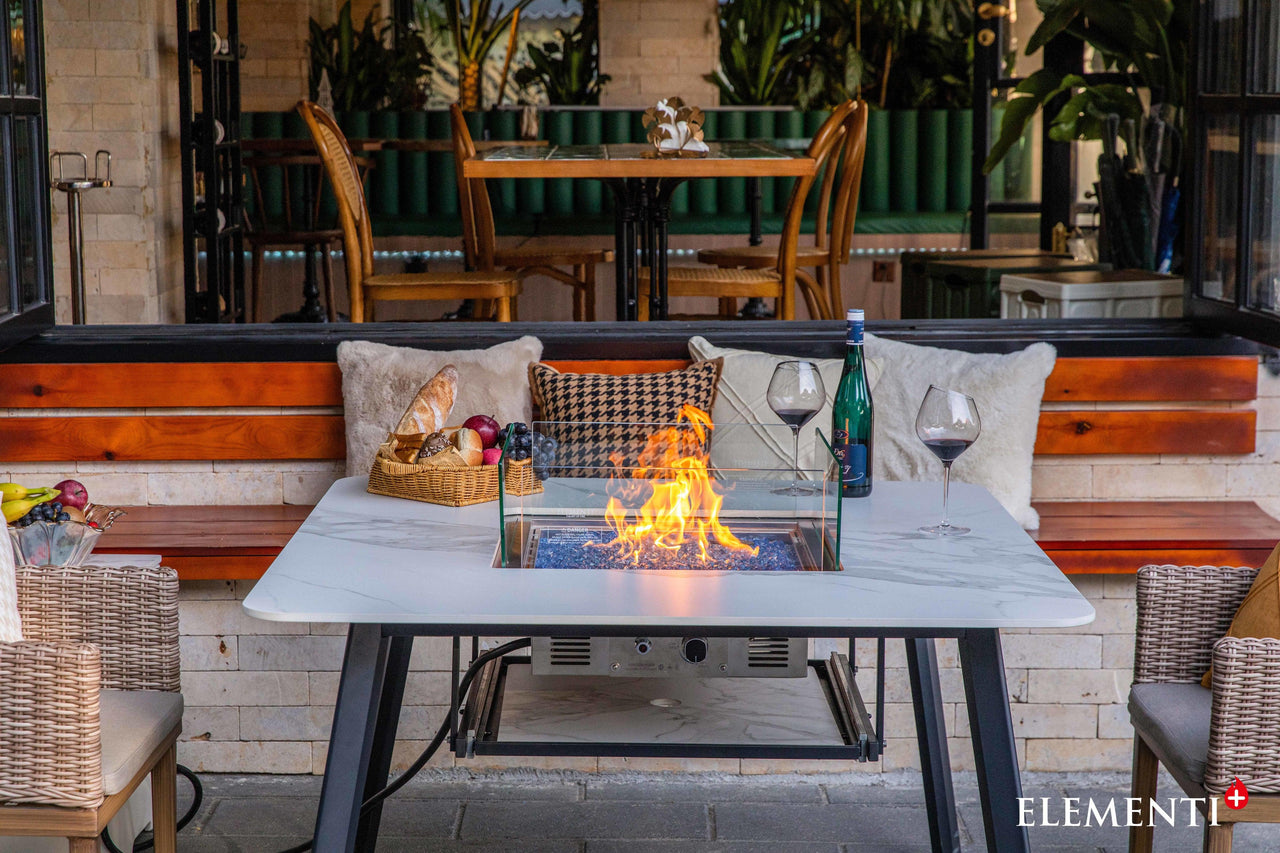 Elementi Plus Helsinki Marble Porcelain Fire Pit Dining Table