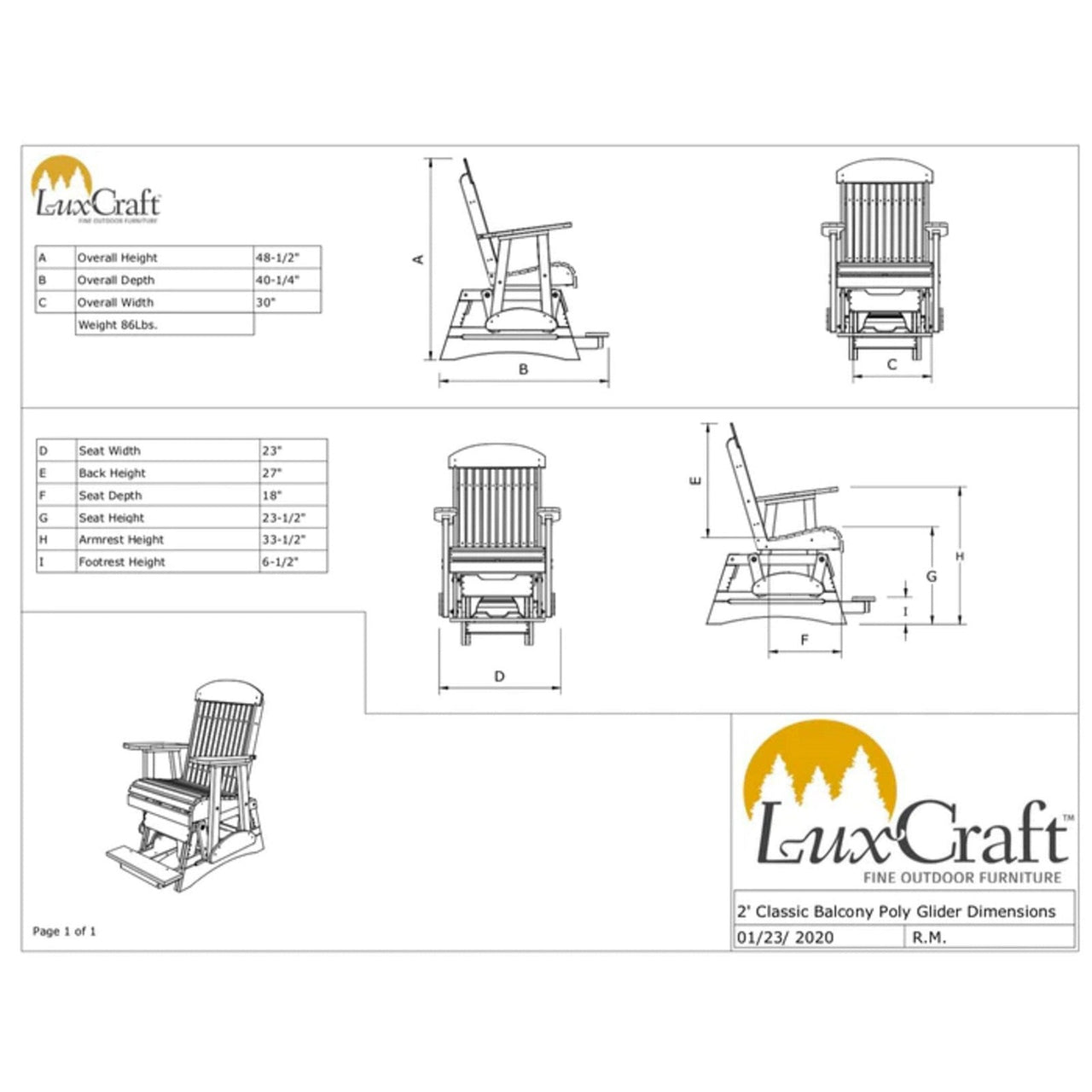LuxCraft 2' Classic Balcony Glider Chair