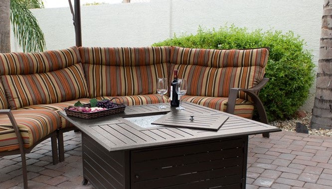 AZ Patio Heaters Square Slatted Aluminum Bronze Fire Pit
