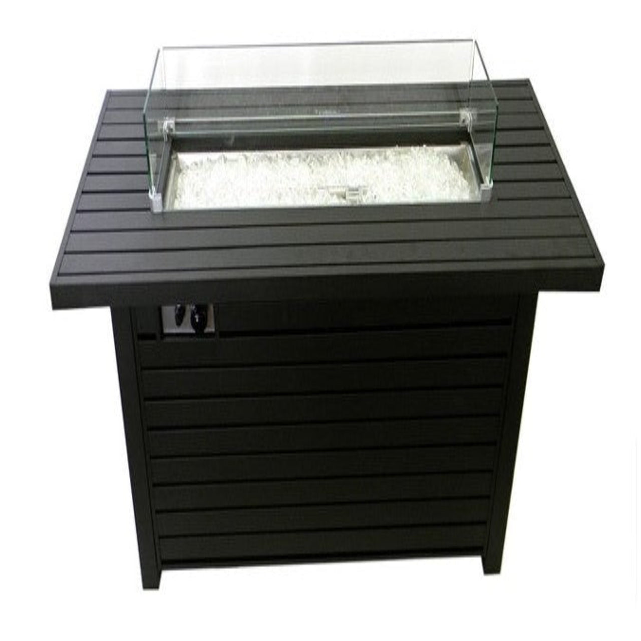 AZ Patio Heaters Rectangular Black Mocha Fire Pit With Wind Screen