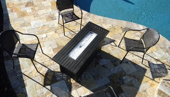 AZ Patio Heaters Rectangular Black Mocha Fire Pit With Wind Screen