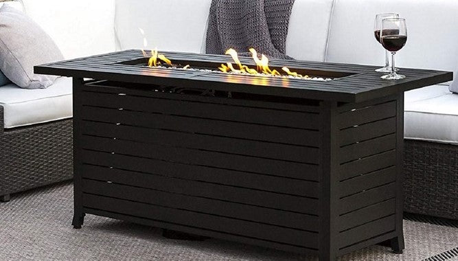 AZ Patio Heaters Rectangular Black Mocha Fire Pit With Wind Screen