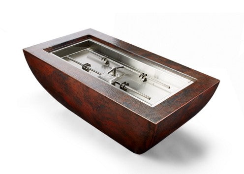 HPC Fire Phoenix 47x25" Linear Hammered Copper Gas Fire Pit with H-Burner