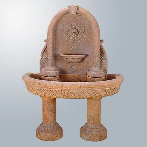 Giannini Garden Robbiana Wall Outdoor Fountain with 2 Pedestals