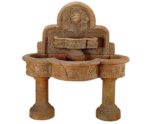 Giannini Garden Ricco Deruta Wall Outdoor Fountain with 2 Pedestals