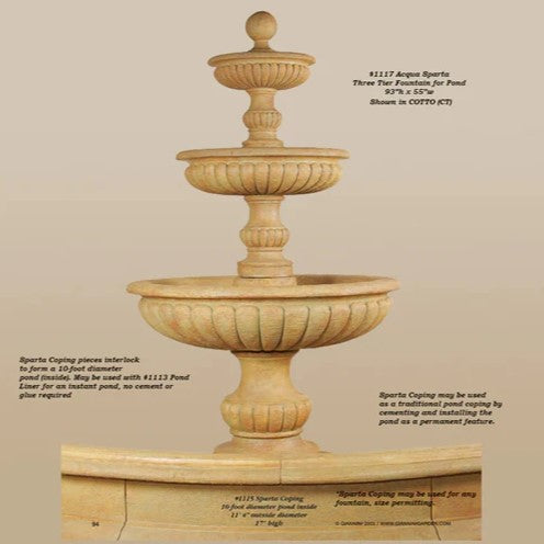 Giannini Garden Acqua Sparta Three Tier Outdoor Water Fountain for Pond