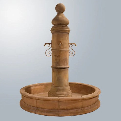 Giannini Garden Ventoux Fountain with 66" Round Pond For Rustic Iron Spouts