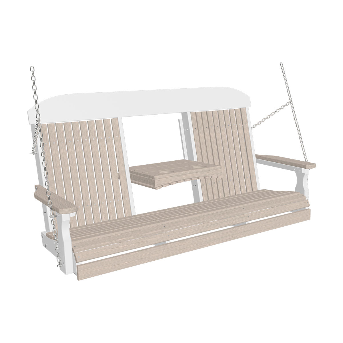 LuxCraft 5' Classic Highback Poly Porch Swing With Flip Down Center Console