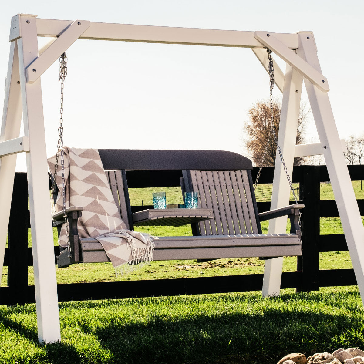 LuxCraft 5' Classic Highback Poly Porch Swing With Flip Down Center Console