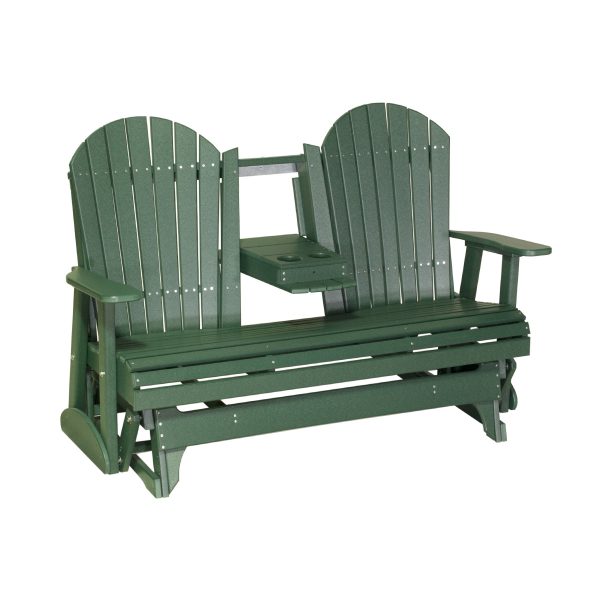 LuxCraft 5' Adirondack Poly Glider Chair With Fold Down Console