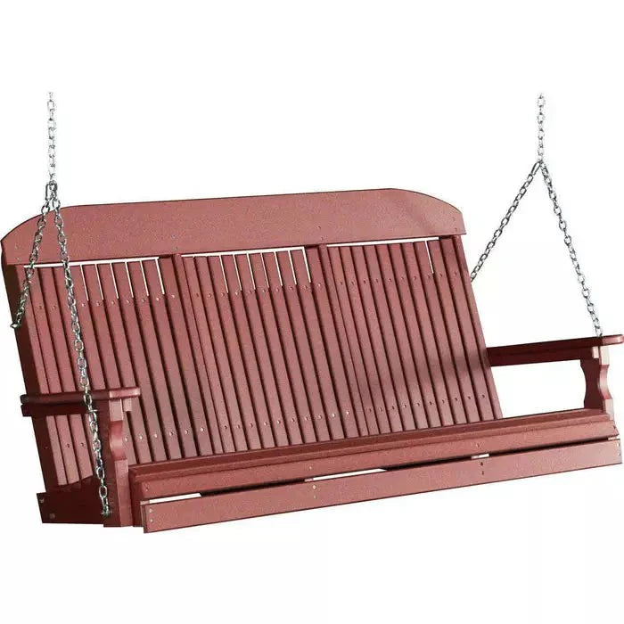 LuxCraft 5' Classic Highback Poly Porch Swing With Flip Down Center Console